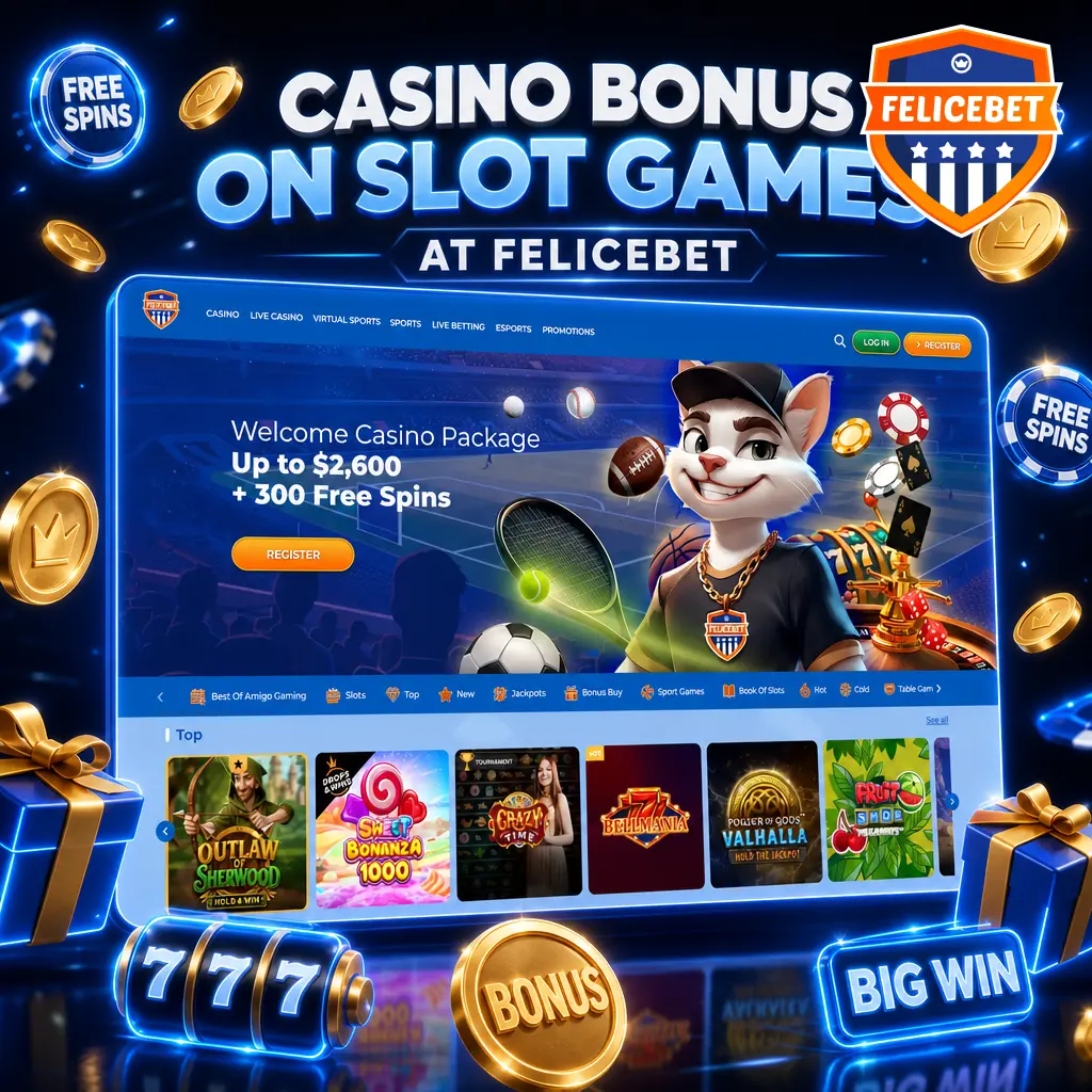 Felicebet casino slot bonus offer with 500% match up to EUR 2600 and 300 free spins on first deposit