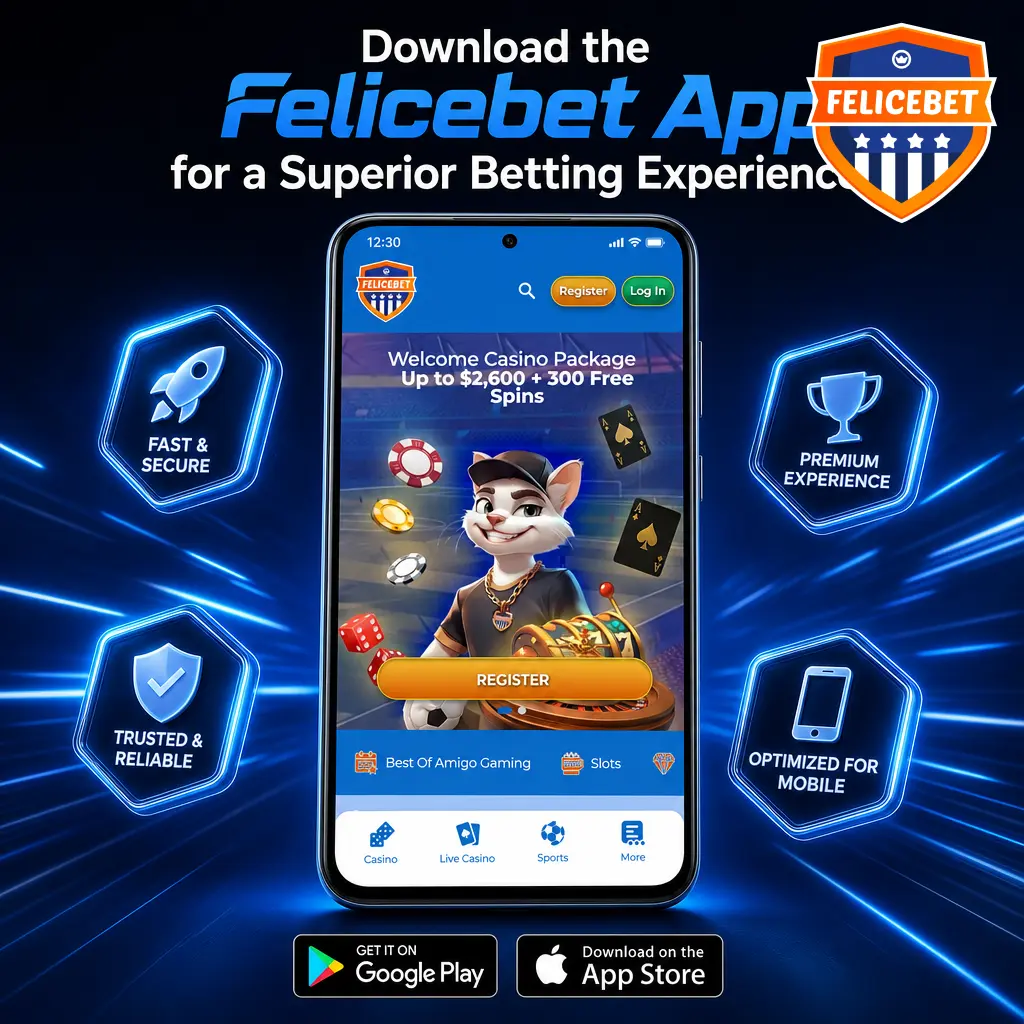 Felicebet app on mobile showing casino games, sports betting, and fast withdrawals for superior betting experience