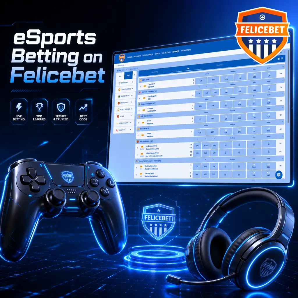 Felicebet esports betting markets for CS2, Dota 2, League of Legends, Valorant and FIFA with live and pre-match odds