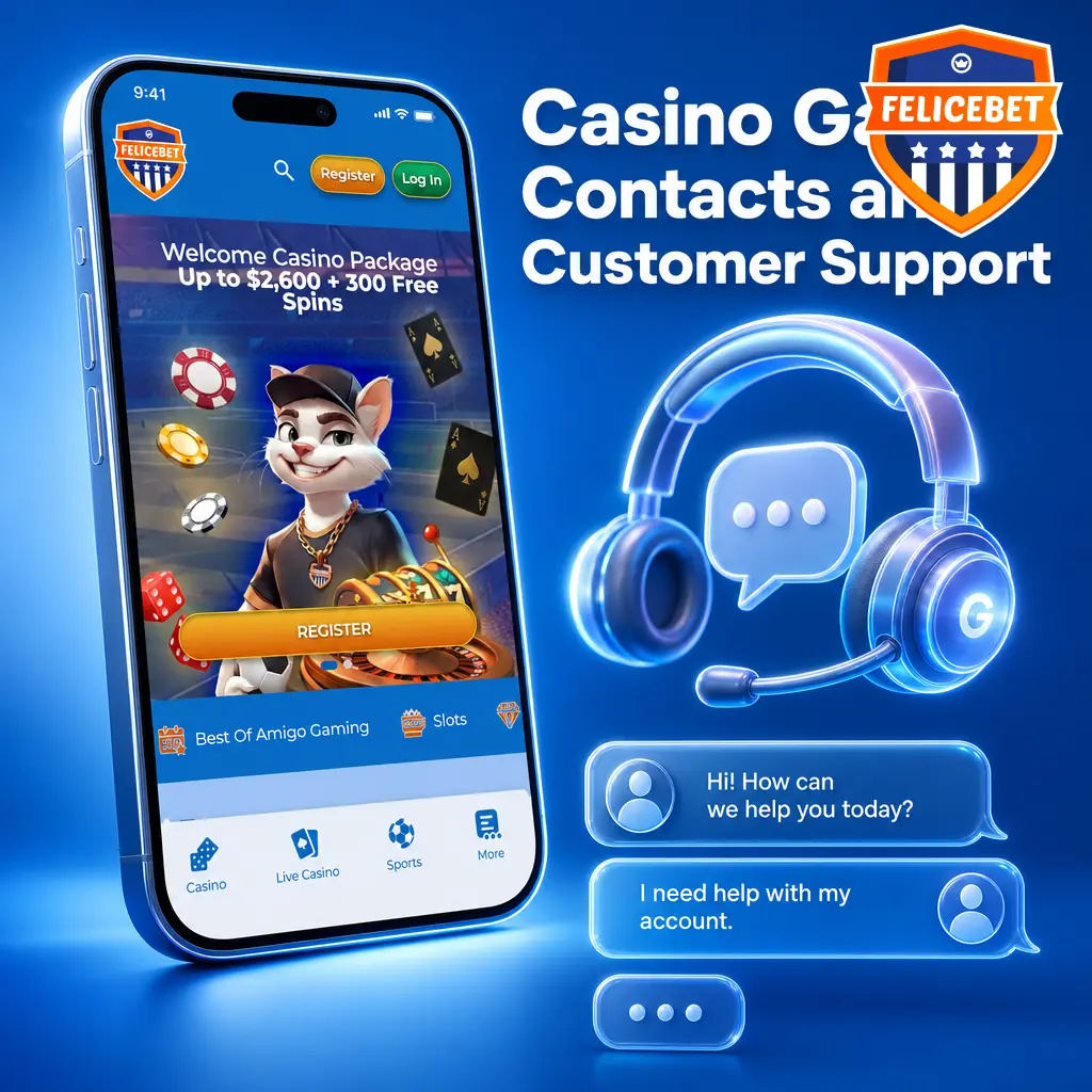 Felicebet casino customer support options including live chat, email, and FAQ centre available 24/7