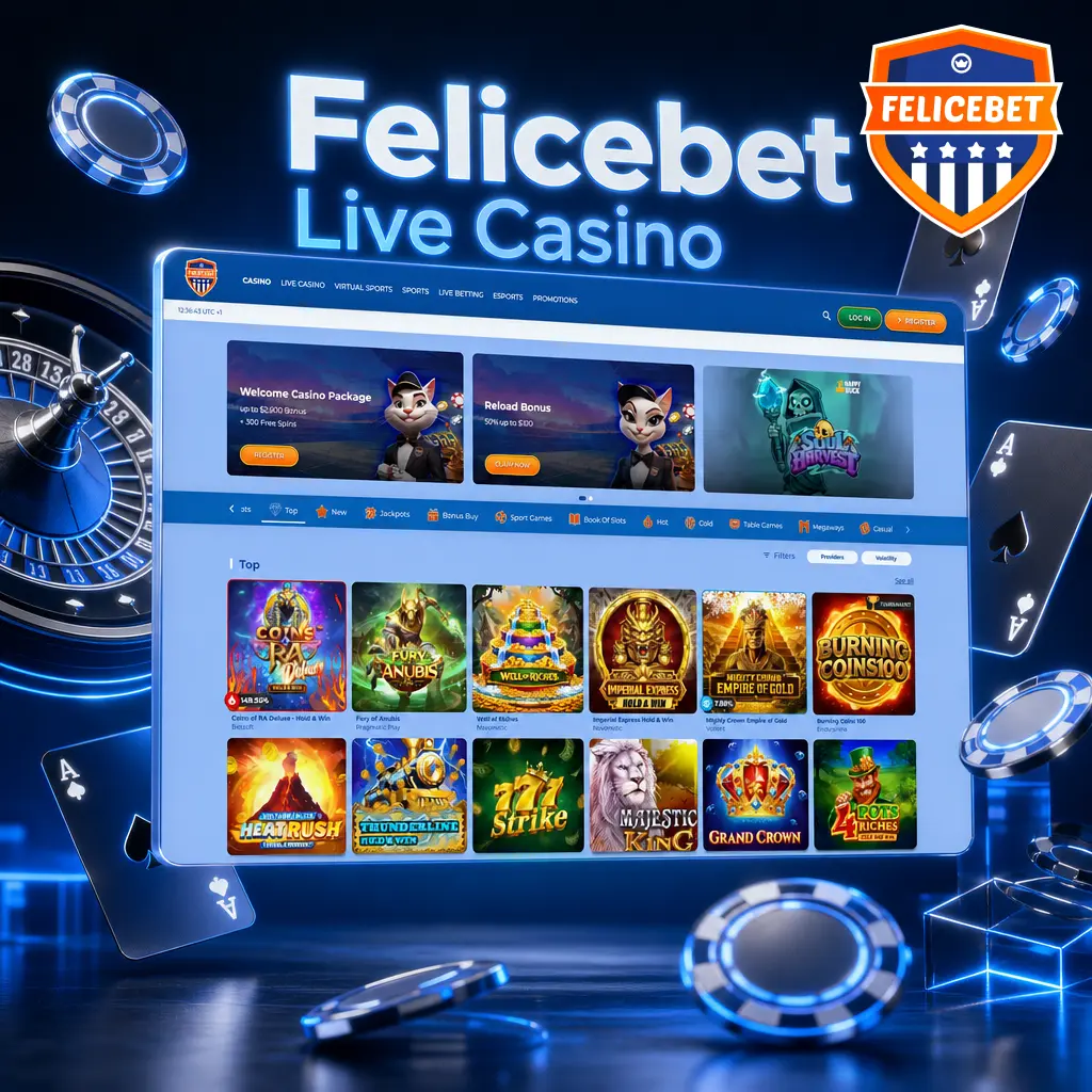 Felicebet live casino studio with HD streaming dealers playing blackjack, roulette, baccarat, and live game shows