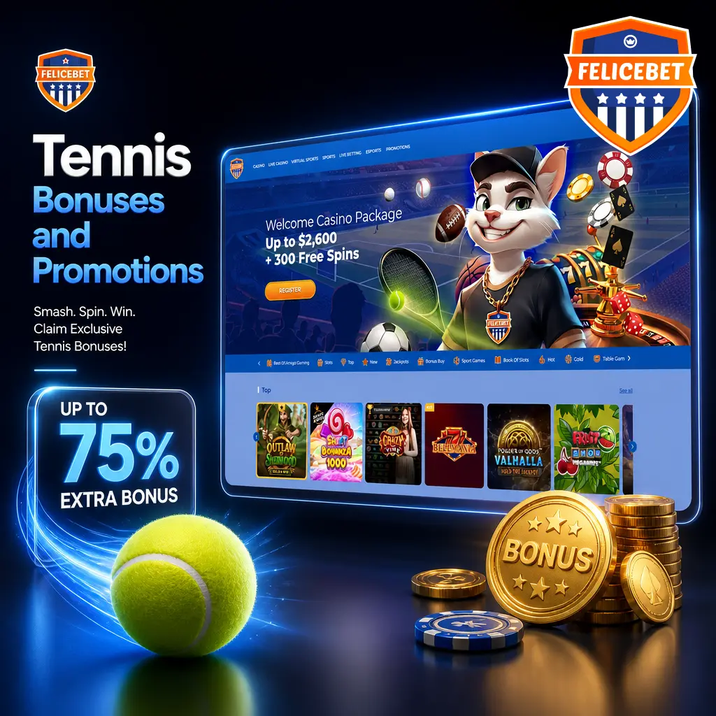 Tennis bonuses and promotions at Felicebet including 150% sport welcome bonus and enhanced odds on Grand Slam events