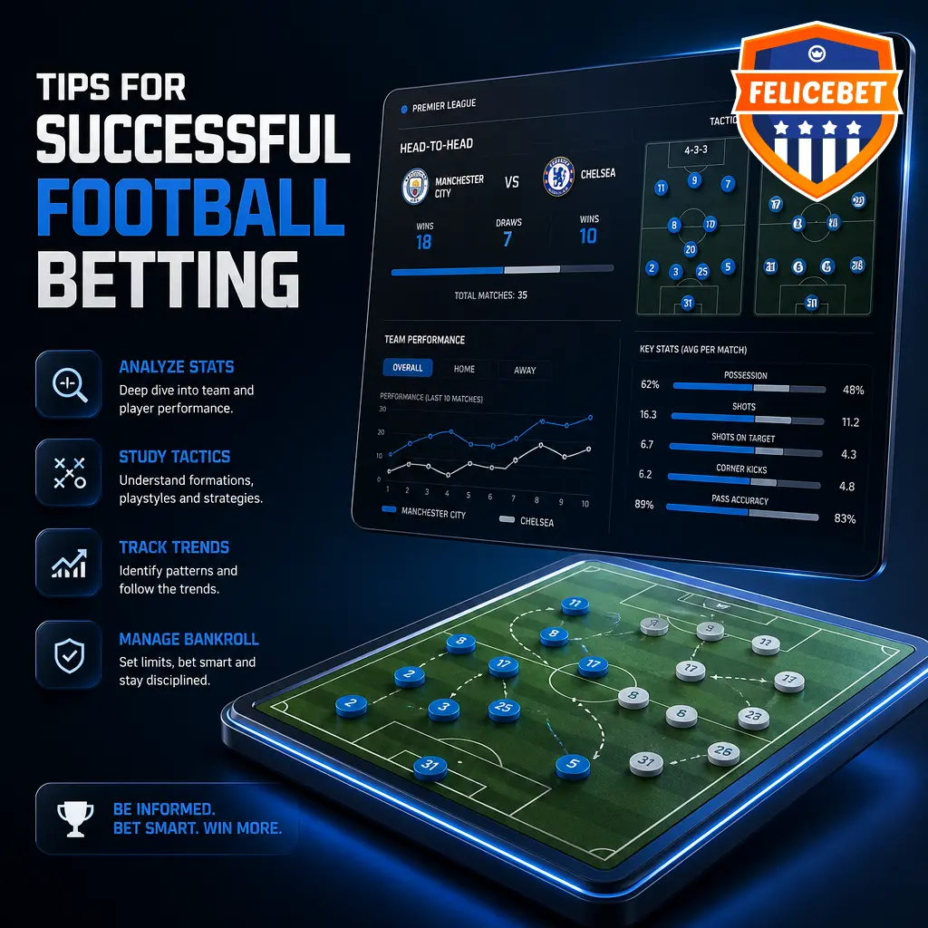 Football betting tips: check form, injuries, squad depth, weather, and manage stakes wisely with Felicebet's live stats and odds.