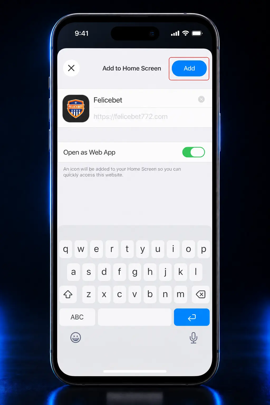 Felicebet iOS app installation steps on iPhone showing Safari PWA setup and Add to Home Screen process