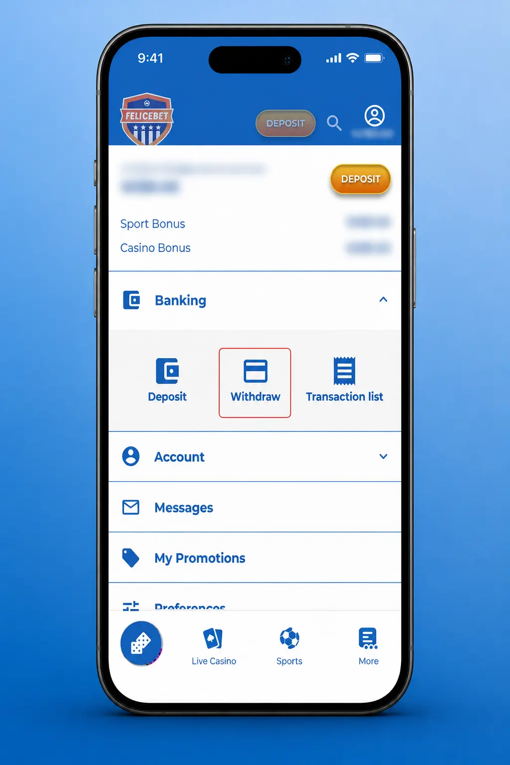 Step-by-step guide on how to withdraw money from Felicebet via Cashier section in 5 easy steps