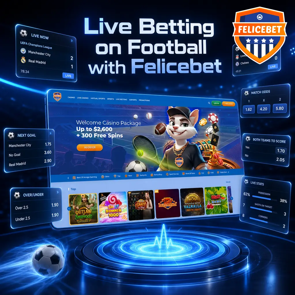 Felicebet live football betting interface showing real-time odds, in-play markets, and match statistics on one screen.