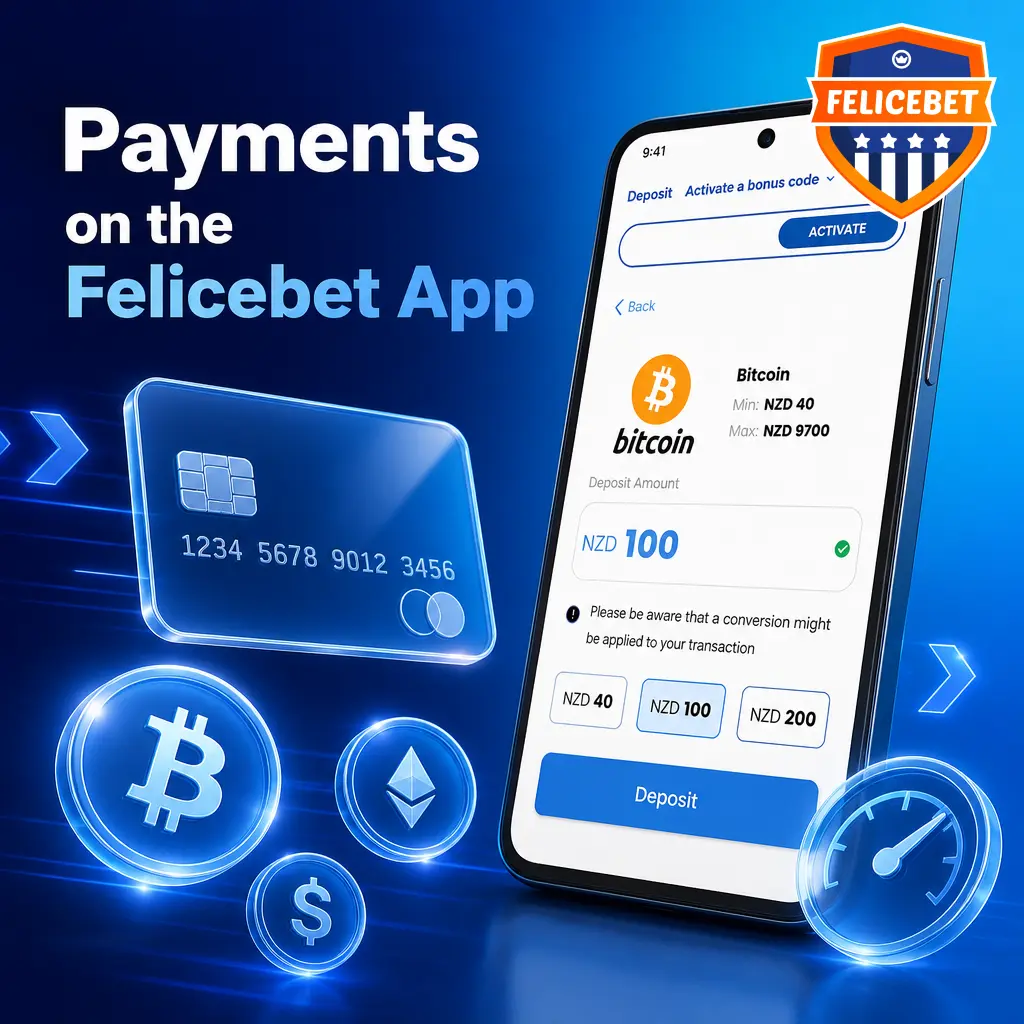 Felicebet app payment methods including Skrill, VISA, Mastercard, crypto, and more with fast deposits and withdrawals