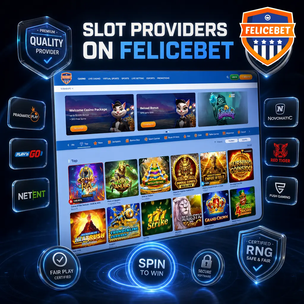 Felicebet slot providers including Pragmatic Play, NetEnt, Microgaming and 50+ certified game studios in 2026
