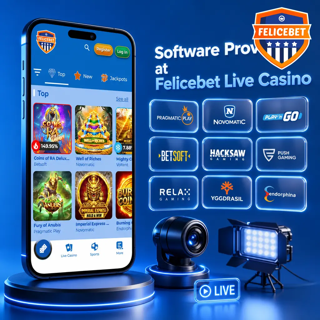 Felicebet live casino software providers including Evolution, Pragmatic Play, Ezugi, and more powering HD live dealer games